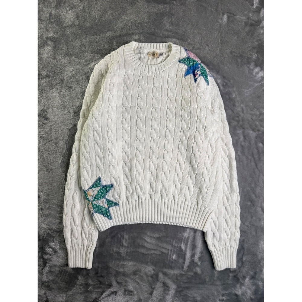 Polo Ralph Lauren Denim & Supply Women XL Cream Cable Knit Patchwork Star